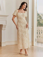 Anewsta Vestido Floral de Manga Curta com Decote Quadrado para Mulheres