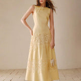 Vestido Longo Elegante com Renda Guipure Floral