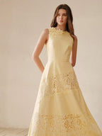 Vestido Longo Elegante com Renda Guipure Floral
