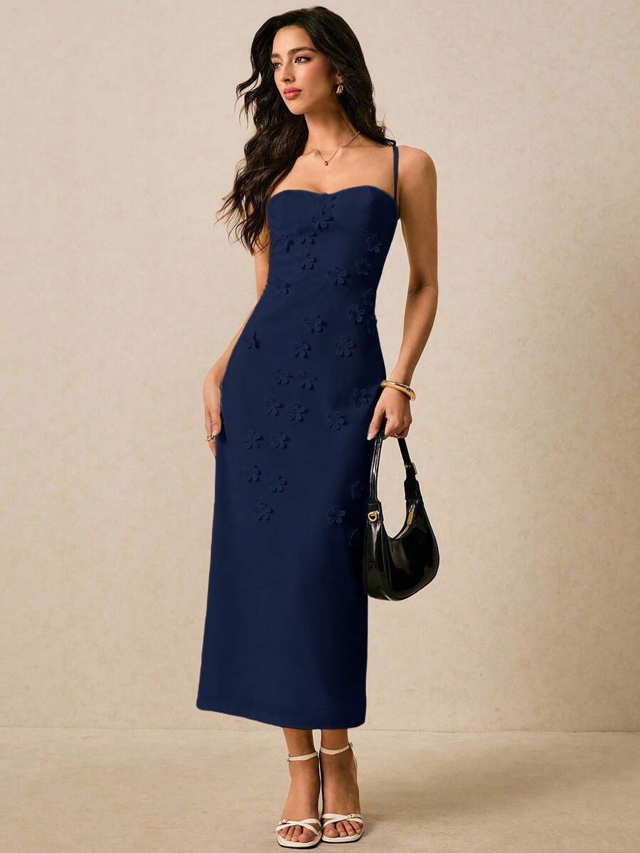 Vestido Longo de Alças Finas com Bainha Lápis
