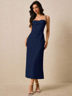 Vestido Longo de Alças Finas com Bainha Lápis