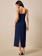 Vestido Longo de Alças Finas com Bainha Lápis
