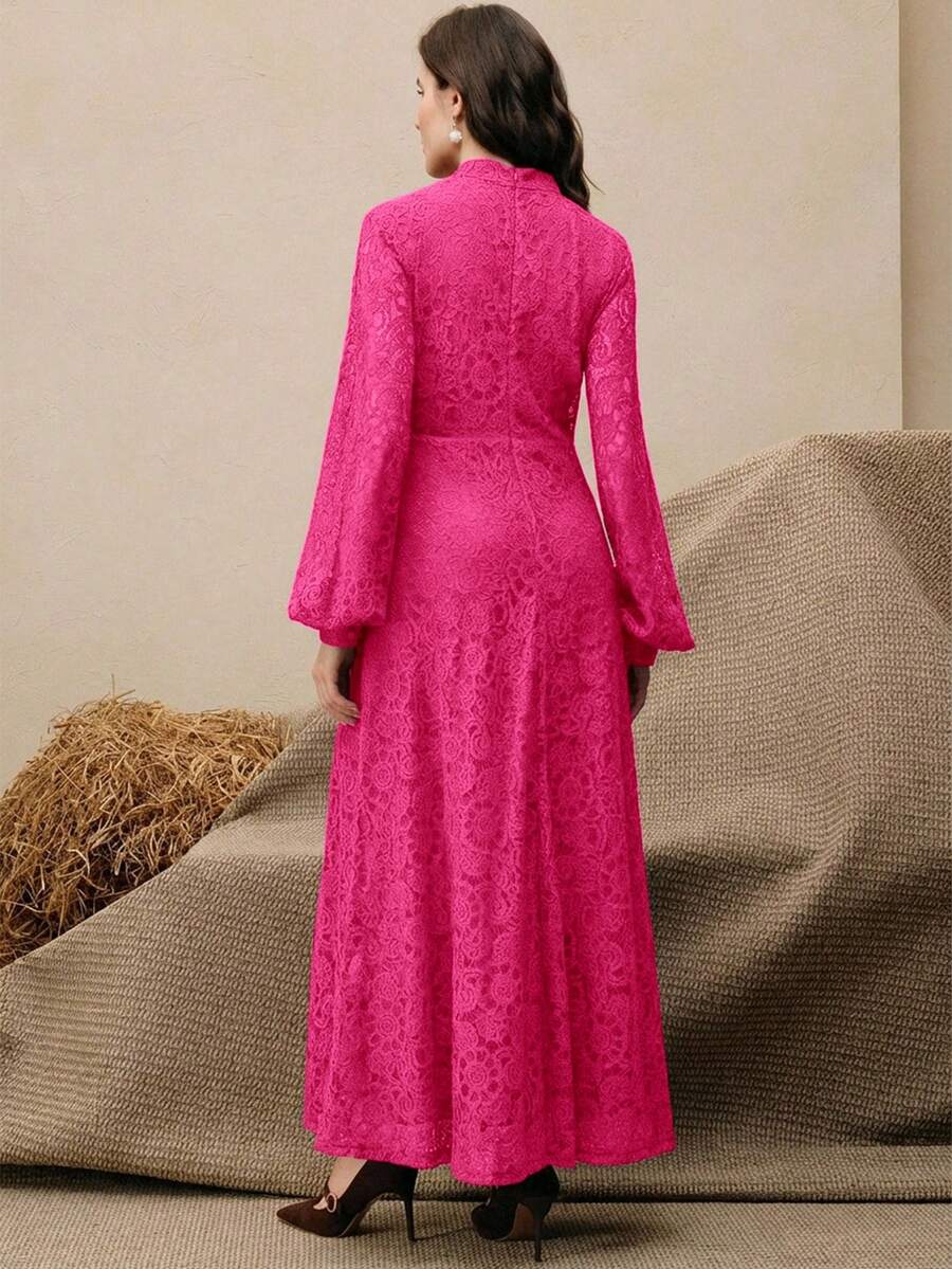 Anewsta Vestido Elegante de Manga Longa de Renda Bordô Máxi para Mulheres, Conjunto de Roupas Brancas de Primavera para Mulheres