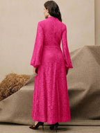 Anewsta Vestido Elegante de Manga Longa de Renda Bordô Máxi para Mulheres, Conjunto de Roupas Brancas de Primavera para Mulheres