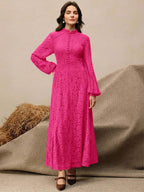 Anewsta Vestido Elegante de Manga Longa de Renda Bordô Máxi para Mulheres, Conjunto de Roupas Brancas de Primavera para Mulheres