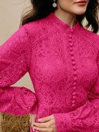 Anewsta Vestido Elegante de Manga Longa de Renda Bordô Máxi para Mulheres, Conjunto de Roupas Brancas de Primavera para Mulheres
