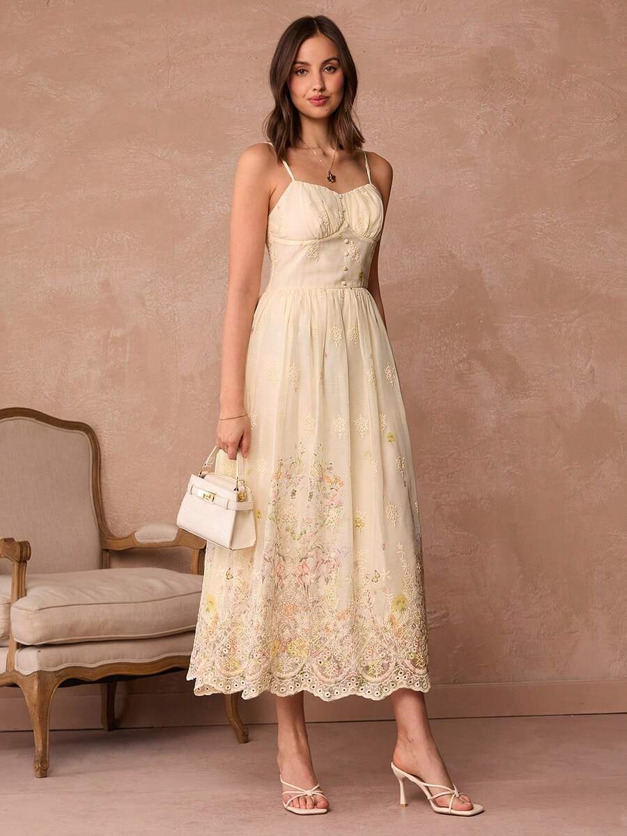 Vestido Longo Floral Bordado
