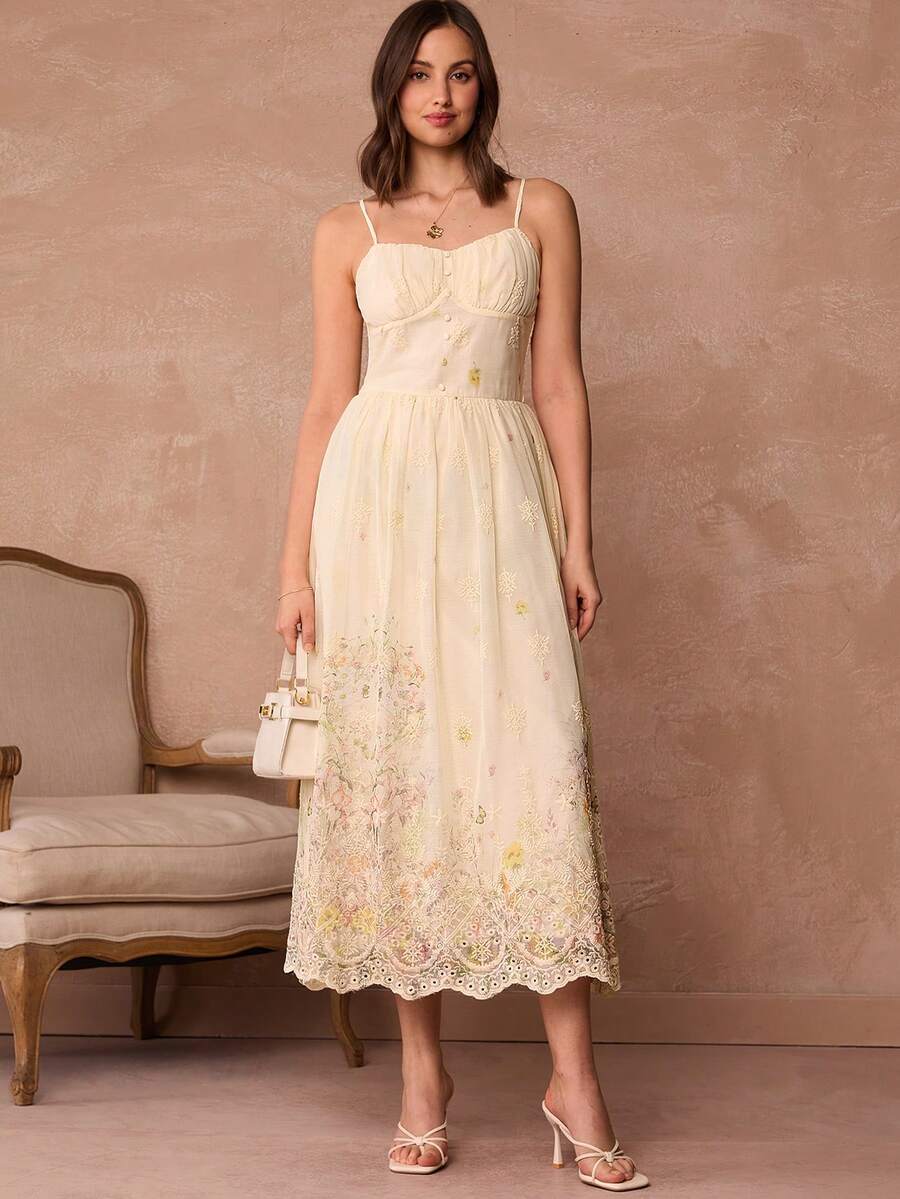 Vestido Longo Floral Bordado