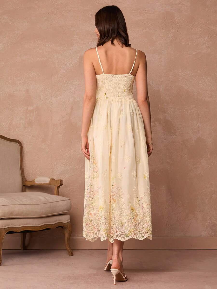 Vestido Longo Floral Bordado