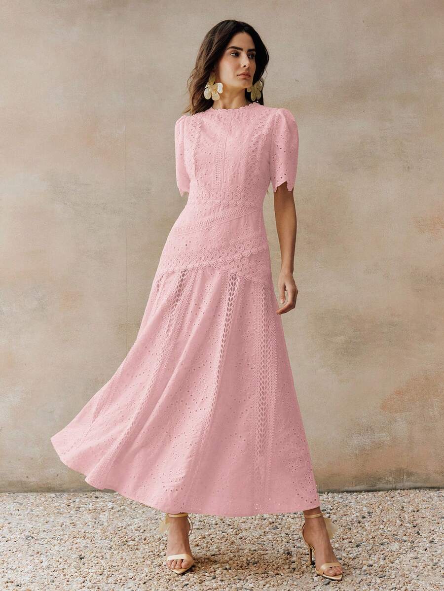 Vestido Longo com Manga Bufante e Laço na Cintura