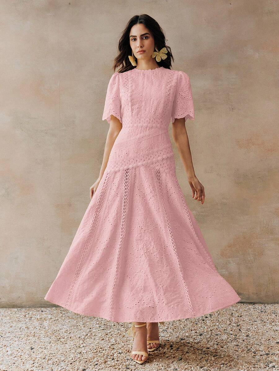 Vestido Longo com Manga Bufante e Laço na Cintura