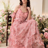 Anewsta Vestido Linha A com Alças Finas e Decote em V, Cintura Marcada e Saia de Tule Estampada, Novidade Primavera/Verão para Dia dos Namorados/Festa de Aniversário para Mulheres