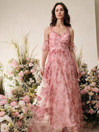 Anewsta Vestido Linha A com Alças Finas e Decote em V, Cintura Marcada e Saia de Tule Estampada, Novidade Primavera/Verão para Dia dos Namorados/Festa de Aniversário para Mulheres