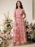 Anewsta Vestido Linha A com Alças Finas e Decote em V, Cintura Marcada e Saia de Tule Estampada, Novidade Primavera/Verão para Dia dos Namorados/Festa de Aniversário para Mulheres