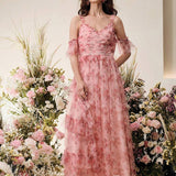 Vestido Longo de Tule Estampado