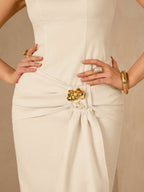 Enchnt Vestido Plissado de Luxo Francês, Vestido Formal Elegante e Ajustado de Alta Qualidade para Mulheres