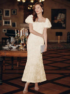 Anewsta Vestidos para Senhoras no Verão, Vestido Midi com Aplicação Floral Molly de Decote Quadrado, Vestidos Elegantes para Festa