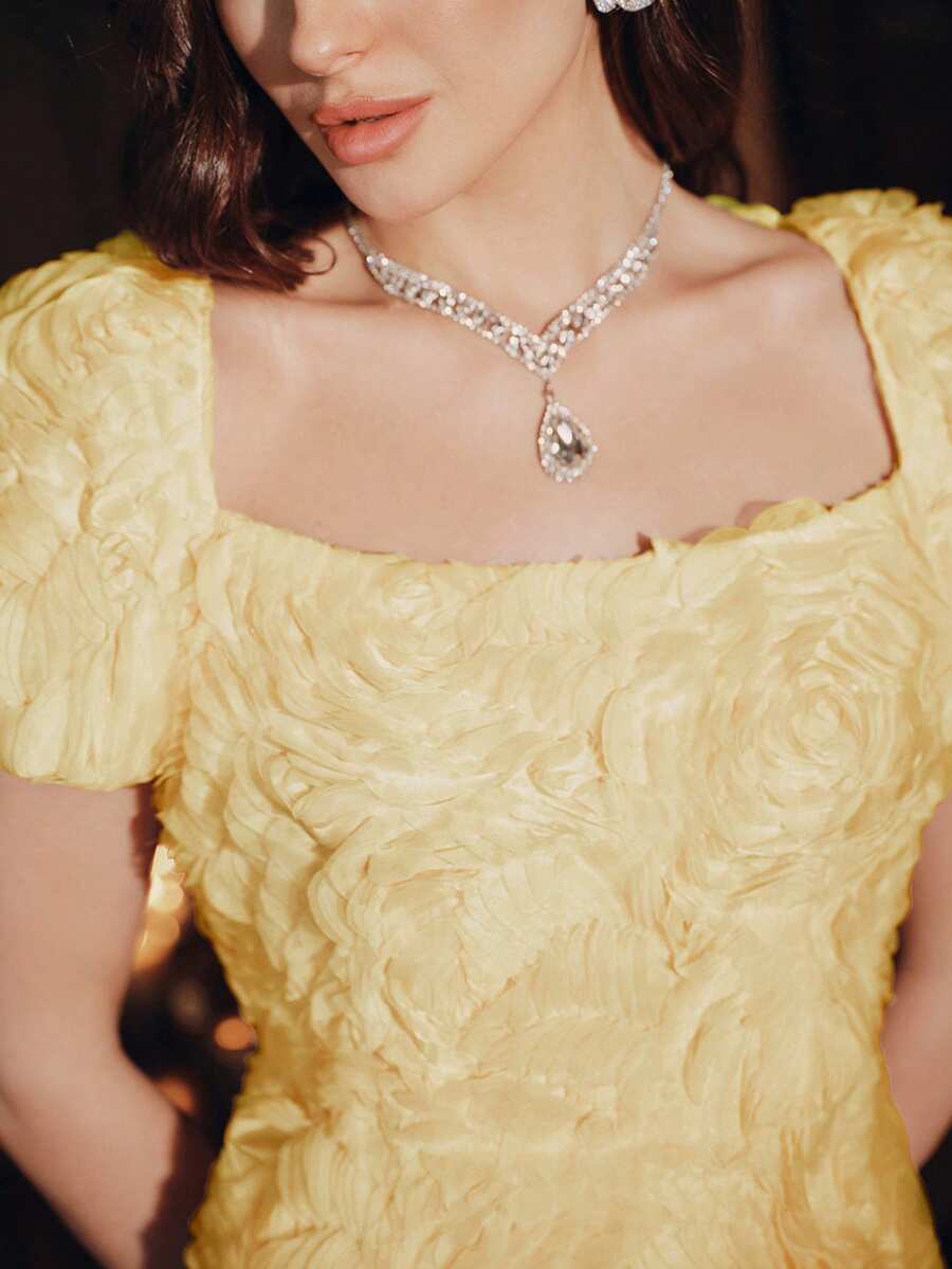 Anewsta Vestidos para Senhoras no Verão, Vestido Midi com Aplicação Floral Molly de Decote Quadrado, Vestidos Elegantes para Festa
