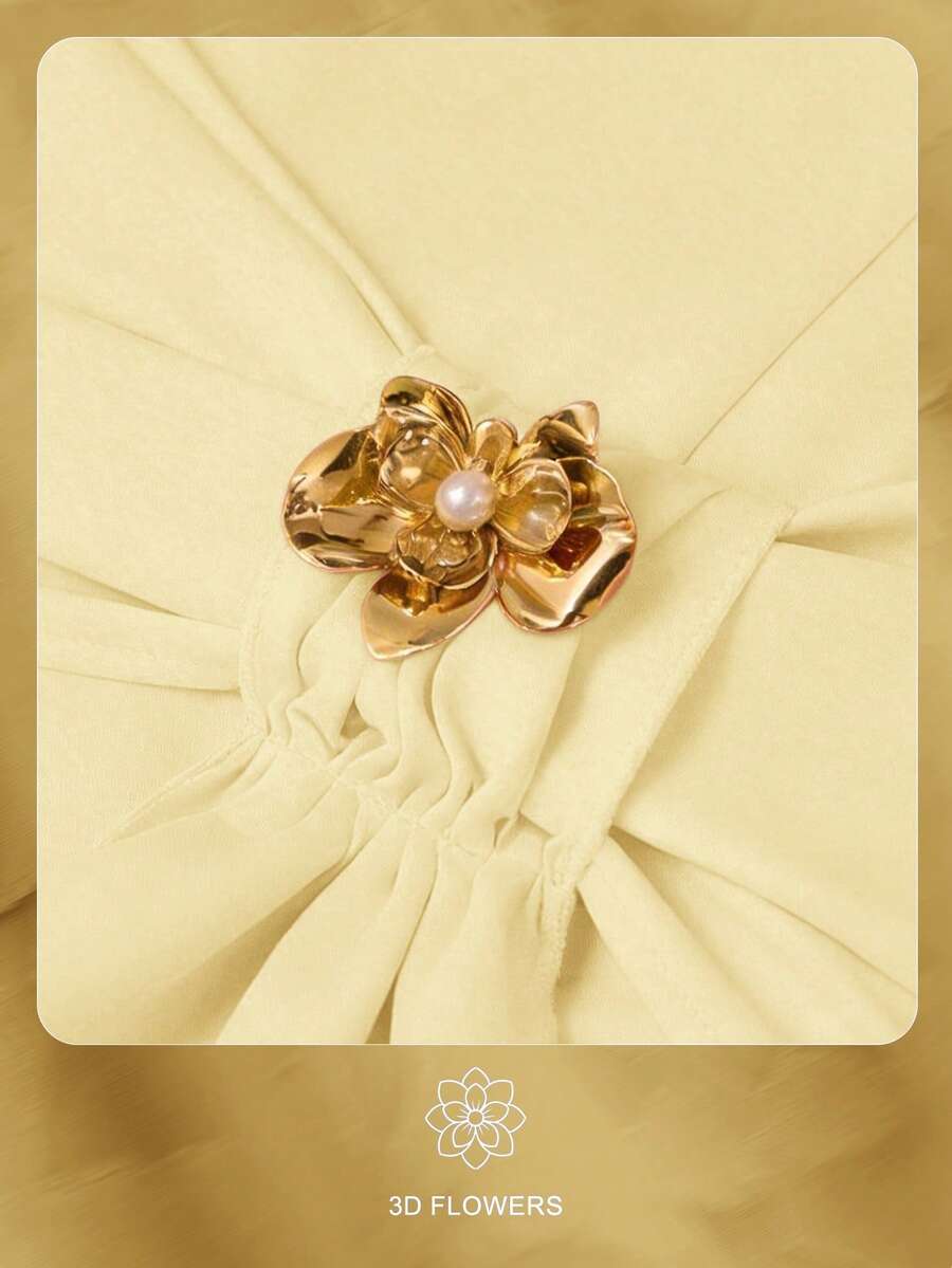 Enchnt Vestido Plissado de Luxo Francês, Vestido Formal Elegante e Ajustado de Alta Qualidade para Mulheres