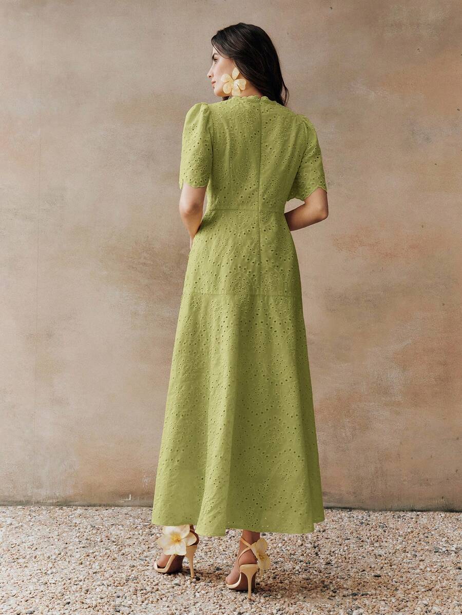 Vestido Longo com Manga Bufante e Laço na Cintura