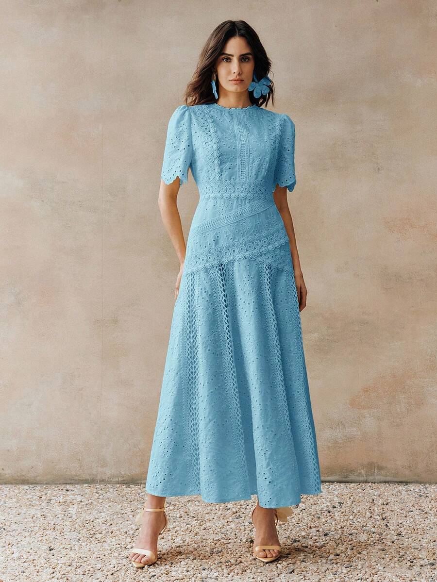 Vestido Longo com Manga Bufante e Laço na Cintura