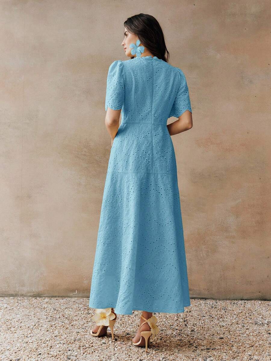 Vestido Longo com Manga Bufante e Laço na Cintura