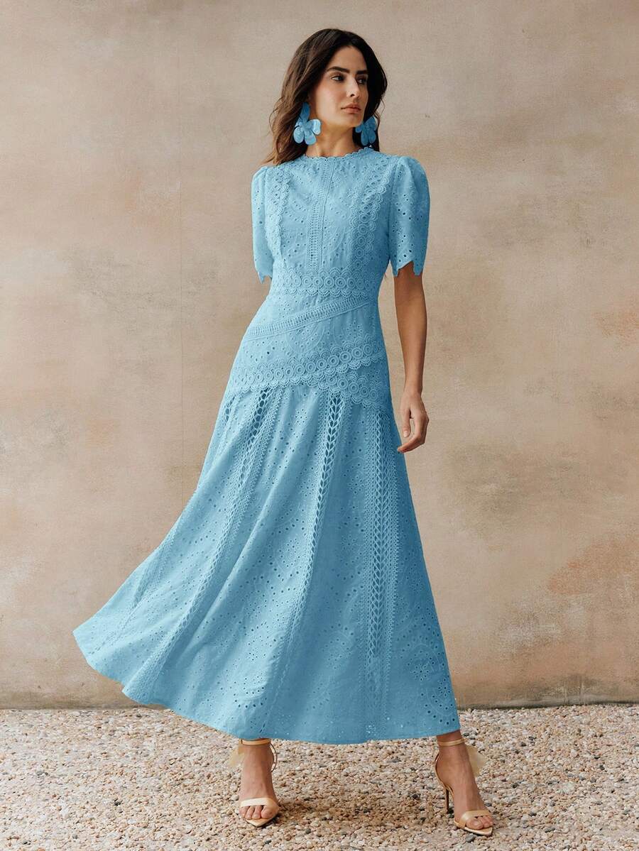 Vestido Longo com Manga Bufante e Laço na Cintura