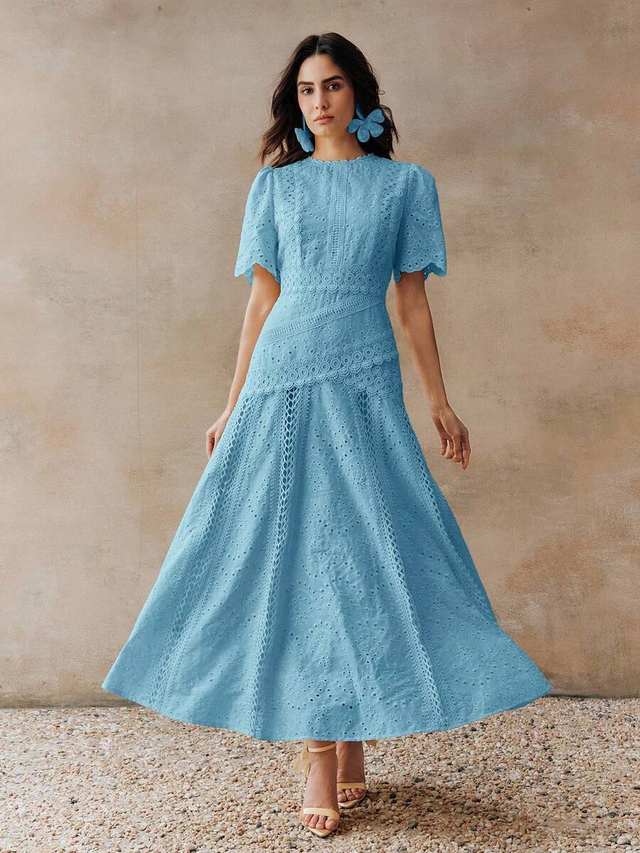 Vestido Longo com Manga Bufante e Laço na Cintura