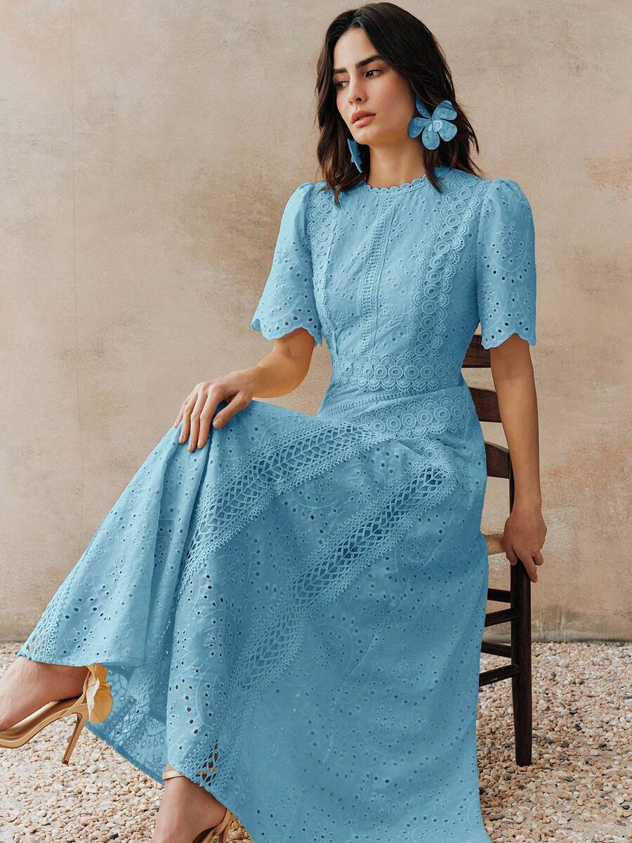 Vestido Longo com Manga Bufante e Laço na Cintura