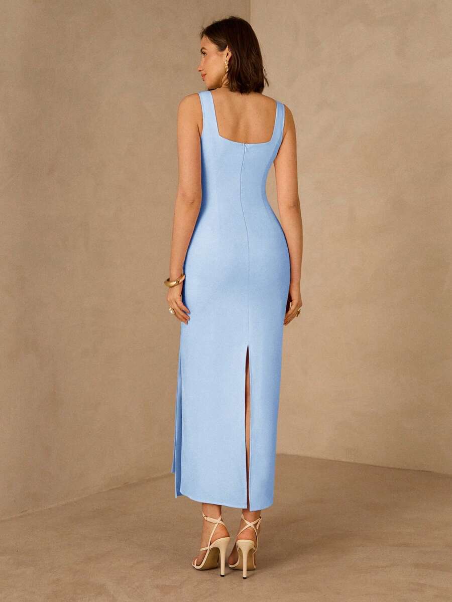 Enchnt Vestido Plissado de Luxo Francês, Vestido Formal Elegante e Ajustado de Alta Qualidade para Mulheres