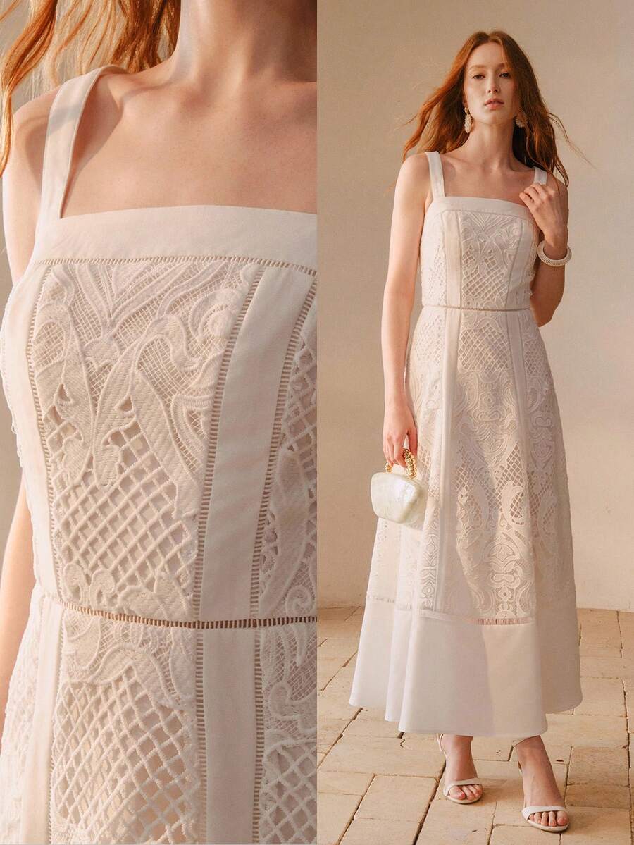 Vestido Leve Elegante com Renda e Recortes Vazados