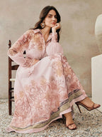 Anewsta Vestido Longo com Amarração na Cintura, Floral de Alta Qualidade em Cor Damasco, Primavera/Verão