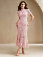 Anewsta Vestido Elegante de Renda Recortada a Laser com Bainha de Sereia para Mulheres, Adequado para Dama de Honra, Festa de Aniversário, Vestido de Festa, Primavera/Verão