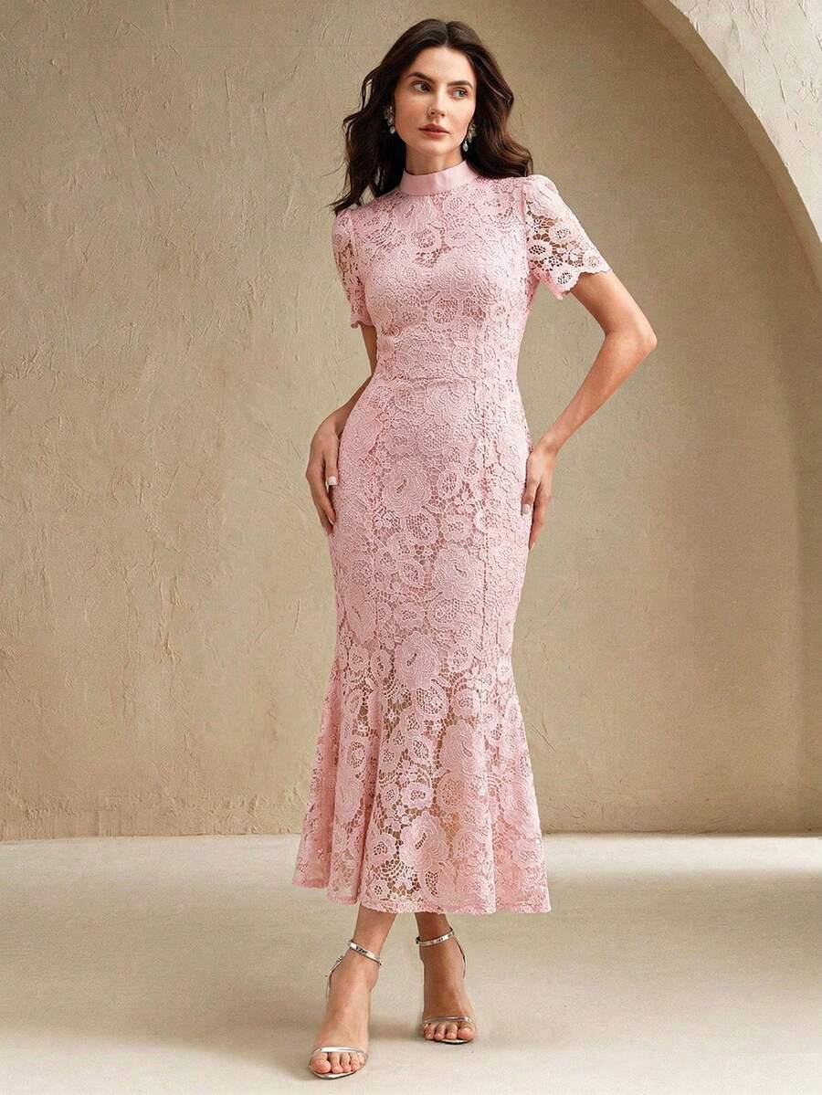 Anewsta Vestido Elegante de Renda Recortada a Laser com Bainha de Sereia para Mulheres, Adequado para Dama de Honra, Festa de Aniversário, Vestido de Festa, Primavera/Verão