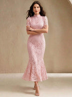 Anewsta Vestido Elegante de Renda Recortada a Laser com Bainha de Sereia para Mulheres, Adequado para Dama de Honra, Festa de Aniversário, Vestido de Festa, Primavera/Verão