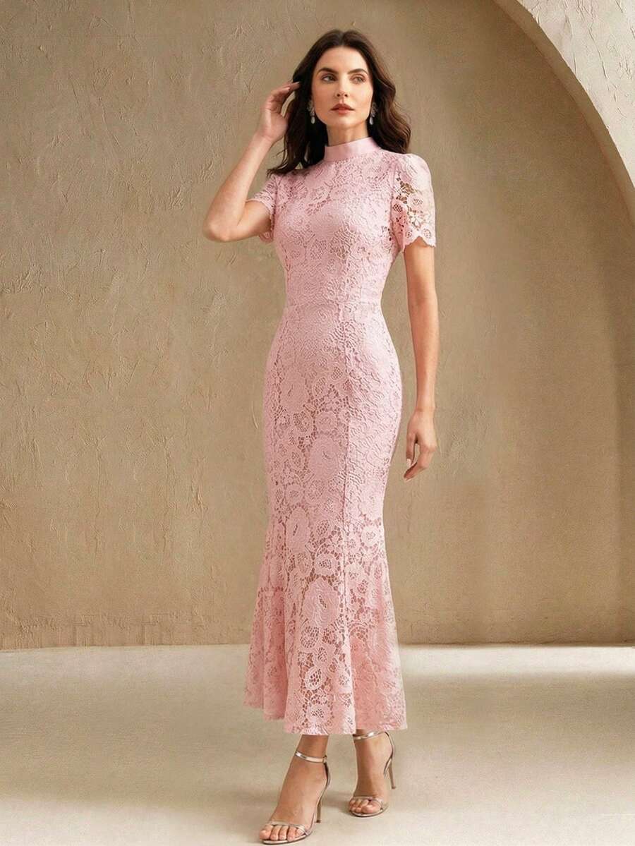 Anewsta Vestido Elegante de Renda Recortada a Laser com Bainha de Sereia para Mulheres, Adequado para Dama de Honra, Festa de Aniversário, Vestido de Festa, Primavera/Verão
