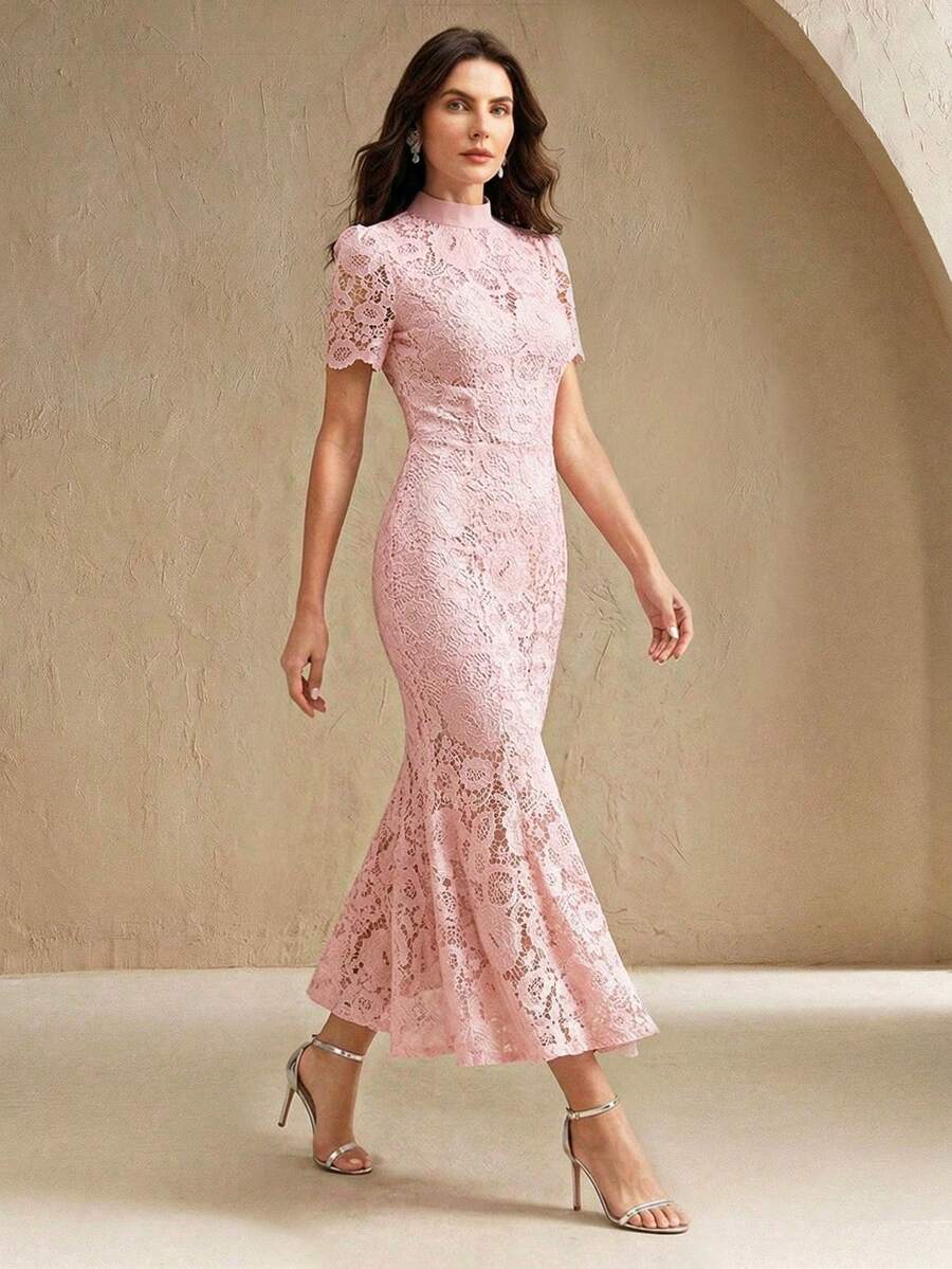 Anewsta Vestido Elegante de Renda Recortada a Laser com Bainha de Sereia para Mulheres, Adequado para Dama de Honra, Festa de Aniversário, Vestido de Festa, Primavera/Verão