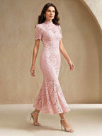 Anewsta Vestido Elegante de Renda Recortada a Laser com Bainha de Sereia para Mulheres, Adequado para Dama de Honra, Festa de Aniversário, Vestido de Festa, Primavera/Verão