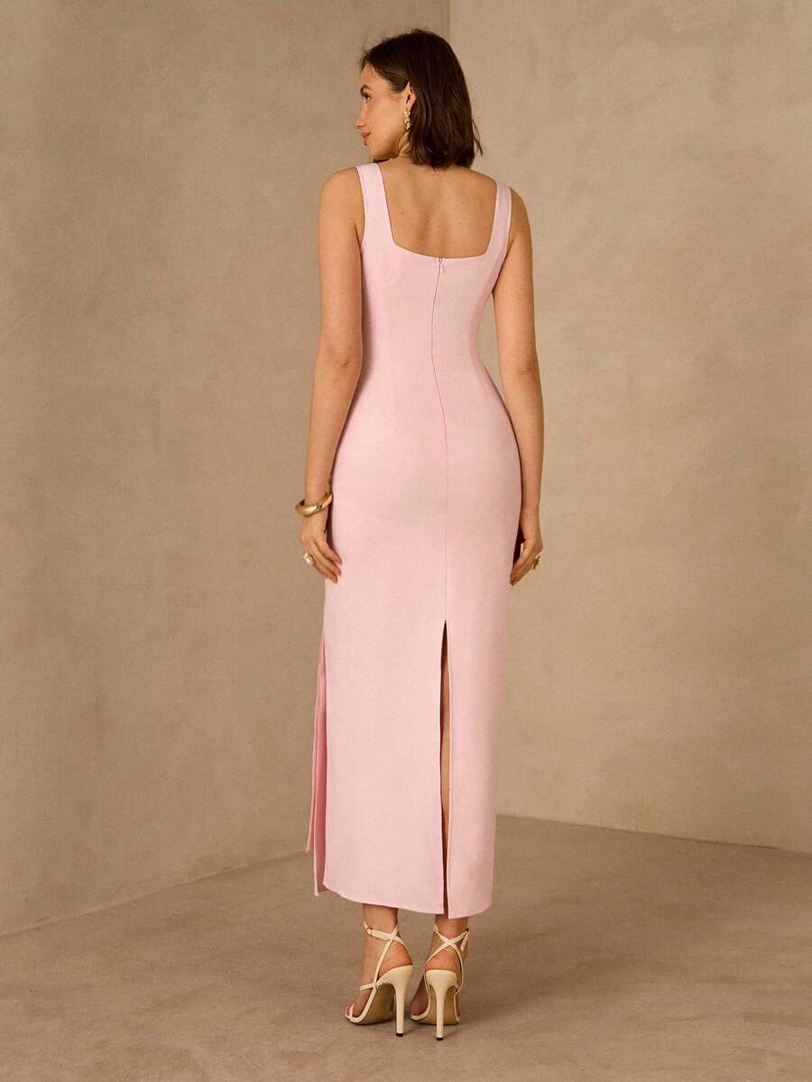 Enchnt Vestido Plissado de Luxo Francês, Vestido Formal Elegante e Ajustado de Alta Qualidade para Mulheres