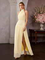 Vestido Longo Halter com Costas Abertas e Laço