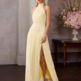 Vestido Longo Halter com Costas Abertas e Laço