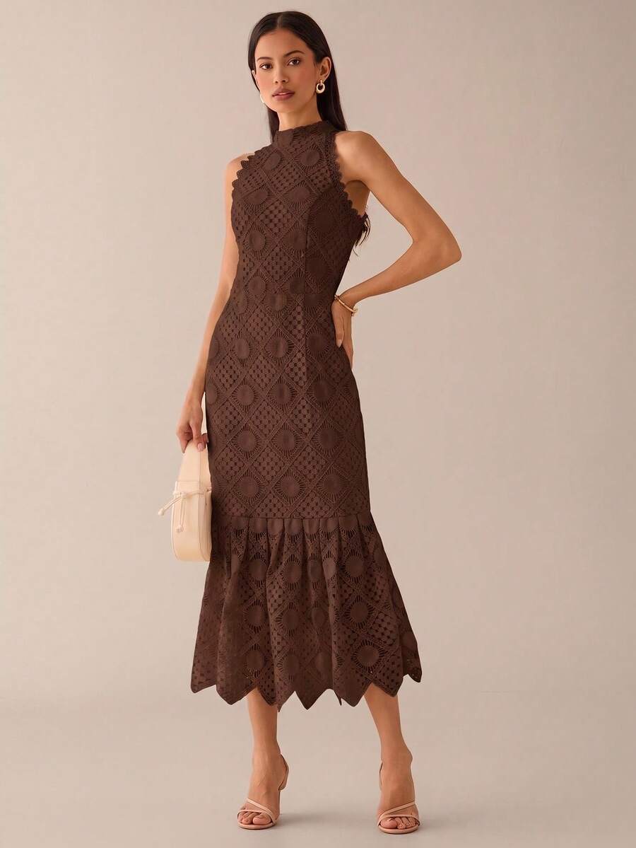 Vestido Midi Bodycon Sem Mangas com Estampa Floral