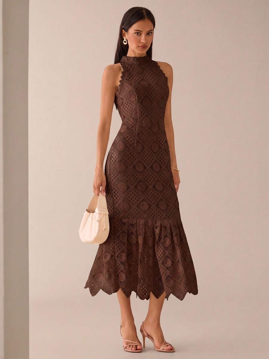 Vestido Midi Bodycon Sem Mangas com Estampa Floral
