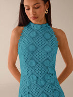 Vestido Midi Bodycon Sem Mangas com Estampa Floral