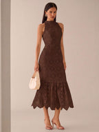 Vestido Midi Bodycon Sem Mangas com Estampa Floral