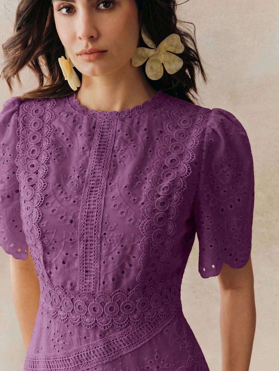 Vestido Longo com Manga Bufante e Laço na Cintura