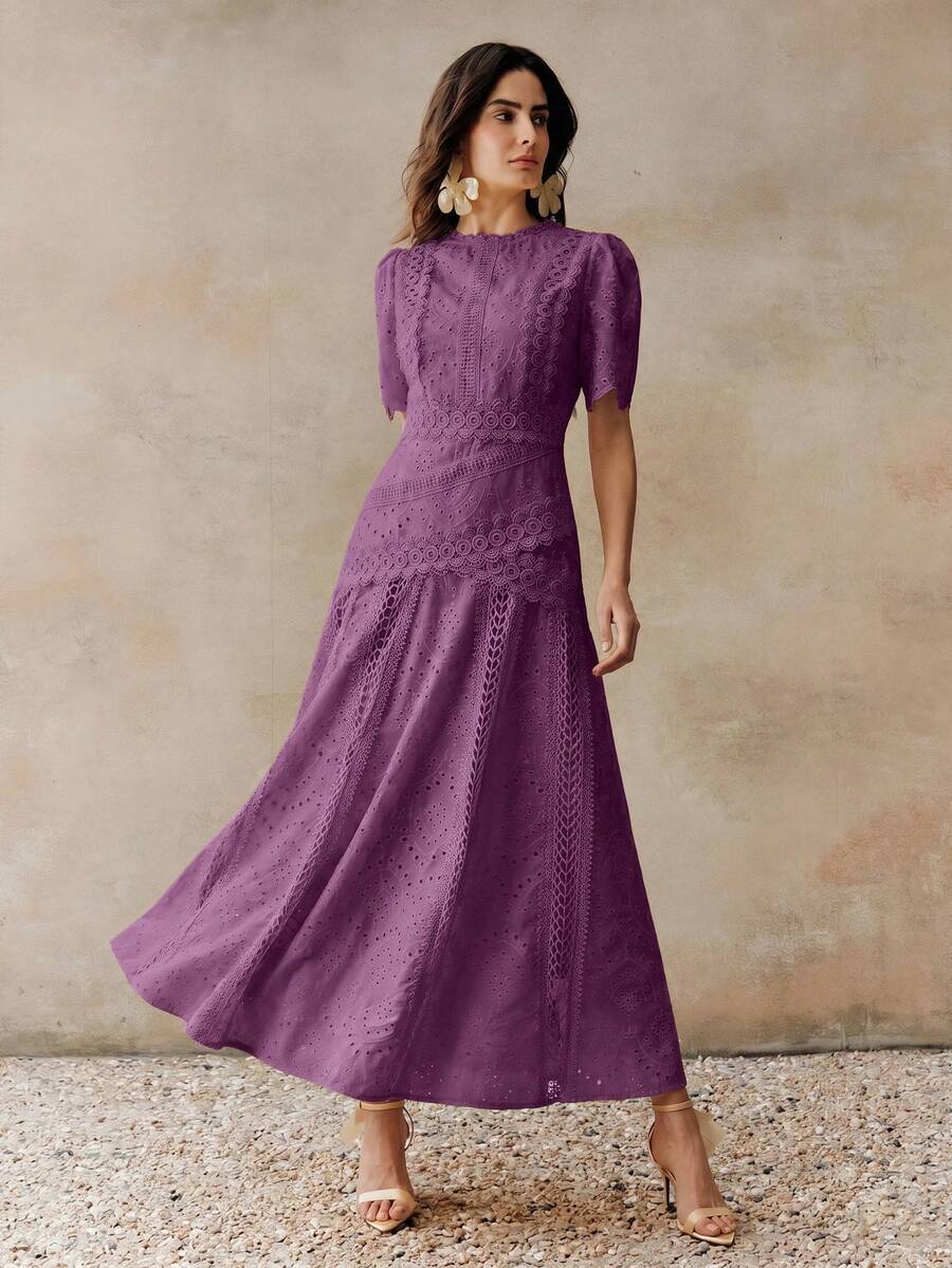 Vestido Longo com Manga Bufante e Laço na Cintura