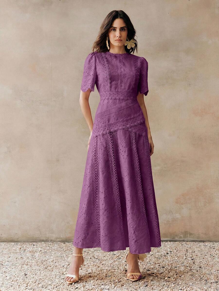 Vestido Longo com Manga Bufante e Laço na Cintura