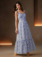 Vestido Midi Boho com Bainha Franzida