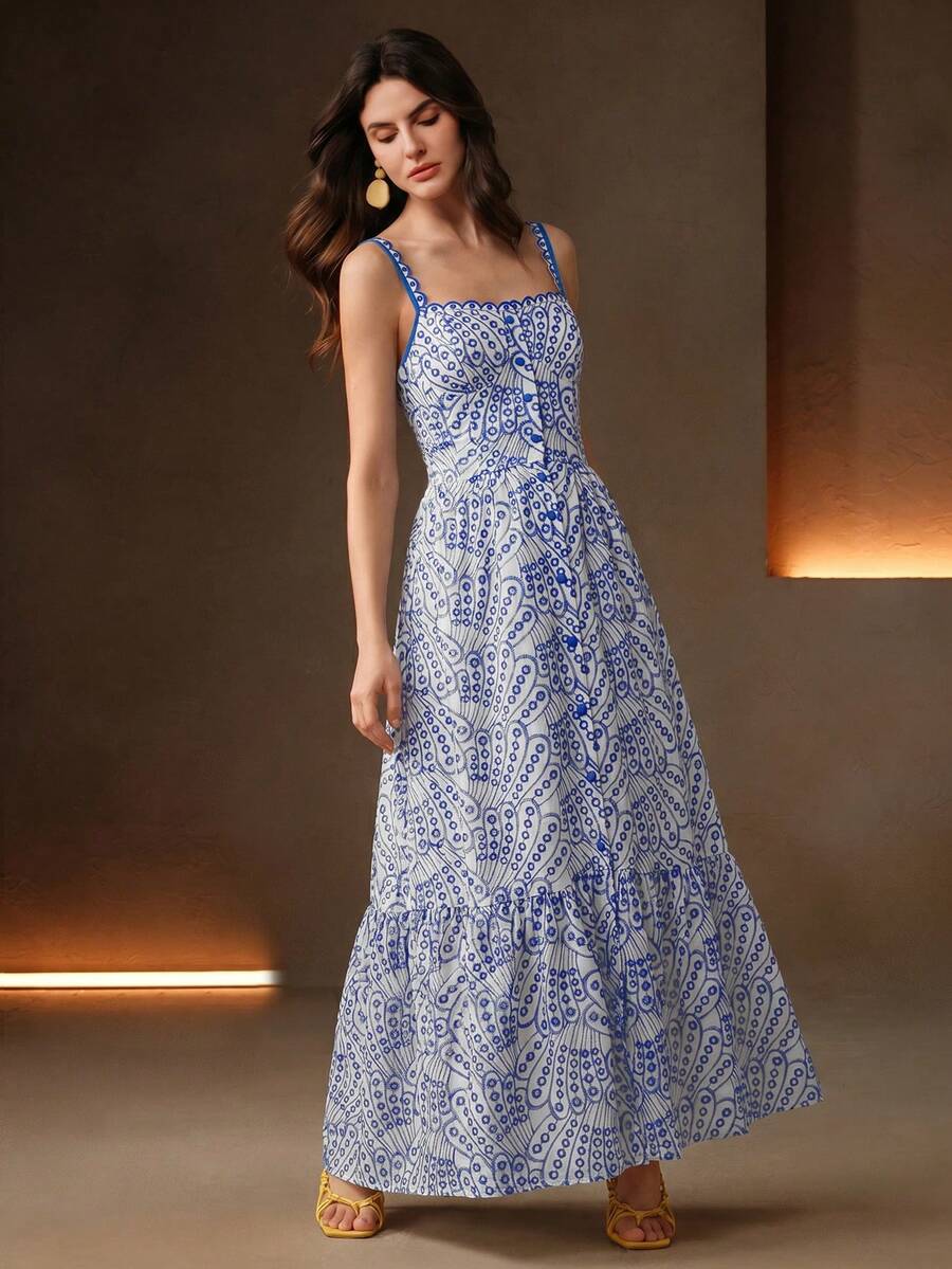 Vestido Midi Boho com Bainha Franzida